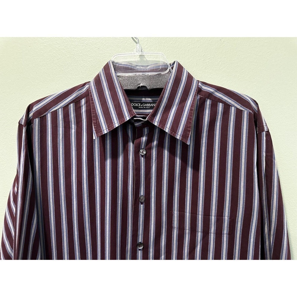 Dolce Gabbana Mens Dress Shirt Sz 17/43 XL Striped Purple Retro Formal Italy - Picture 5 of 10